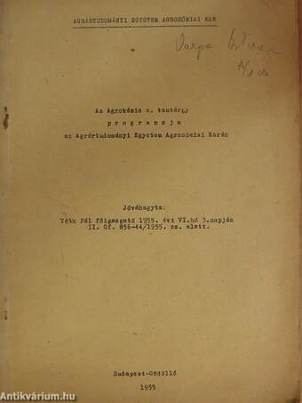 Az Agrokémia c. tantárgy programmja az Agrártudományi Egyetem Agronómiai Karán