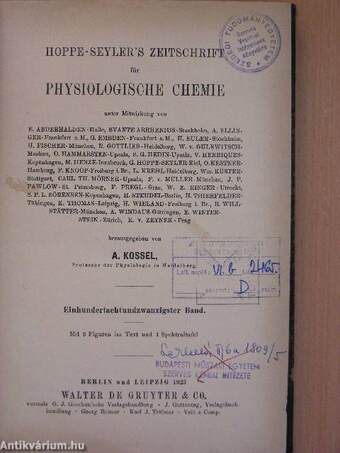 Hoppe-Seyler's Zeitschrift für Physiologische chemie CXXVIII/1-6.