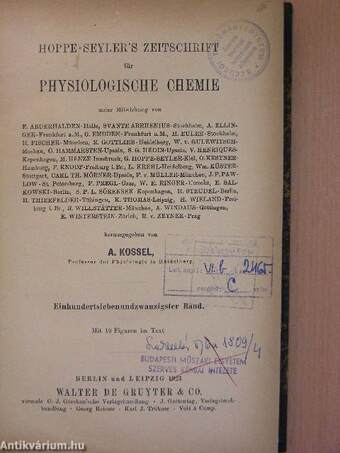 Hoppe-Seyler's Zeitschrift für Physiologische chemie CXXVII/1-6.