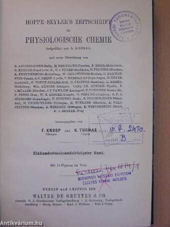 Hoppe-Seyler's Zeitschrift für Physiologische chemie CLXXVI/1-6.