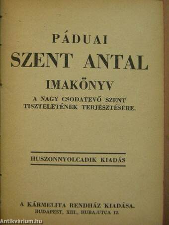 Páduai Szent Antal imakönyv