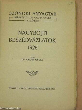 Nagybőjti beszédvázlatok 1926