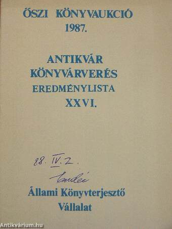 Antikvár Könyvárverés - Őszi könyvaukció 1987.