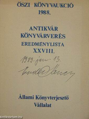 Antikvár Könyvárverés - Őszi könyvaukció 1988.