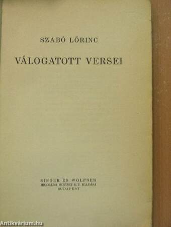 Szabó Lőrinc válogatott versei