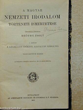 A magyar nemzeti irodalom történeti ismertetése I.