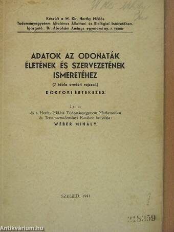 Adatok az odonaták életének és szervezetének ismeretéhez