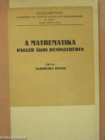 A mathematika Pauler Ákos rendszerében