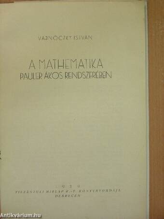 A mathematika Pauler Ákos rendszerében