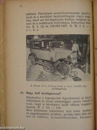 A kerékpározás szabályainak zsebkönyve 1942