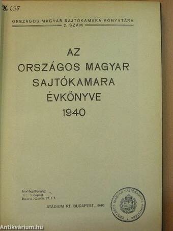 Az Országos Magyar Sajtókamara évkönyve 1940