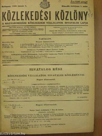 Közlekedési Közlöny 1946. január-december