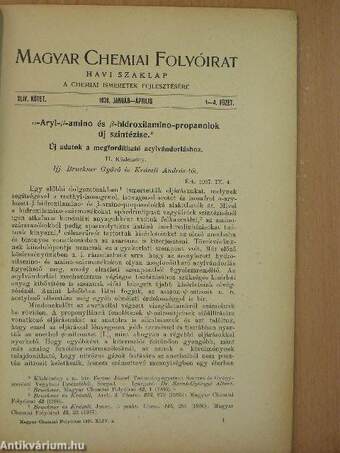 Magyar Chemiai Folyóirat 1938. január-április