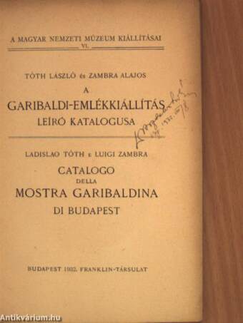 A Garibaldi-emlékkiállítás leíró katalogusa