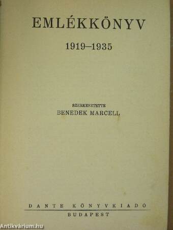 Dante Könyvkiadó Emlékkönyve 1919-1935