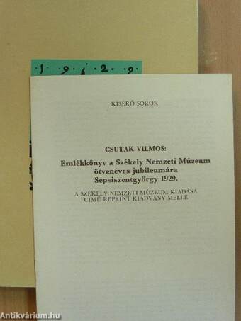 Emlékkönyv a Székely Nemzeti Múzeum ötvenéves jubileumára 1929 I. (töredék)