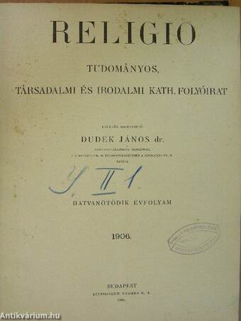 Religio 1906. (nem teljes évfolyam)