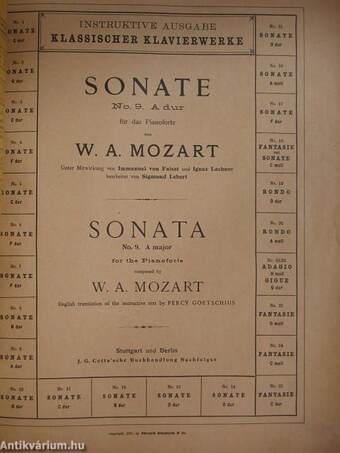 Sonate No. 9. A dur für das Pianoforte/Sonata No. 9. A major for the Pianoforte