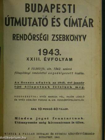 Rendőrségi zsebkönyv 1943.