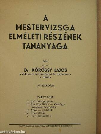 A mestervizsga elméleti részének tananyaga