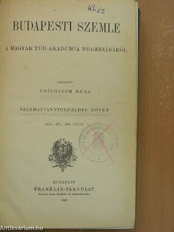 Budapesti Szemle 168. kötet 478-480. szám