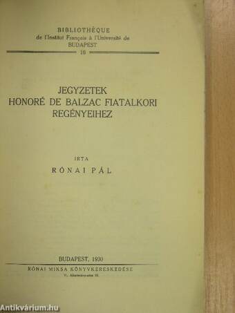 Jegyzetek Honoré de Balzac fiatalkori regényeihez