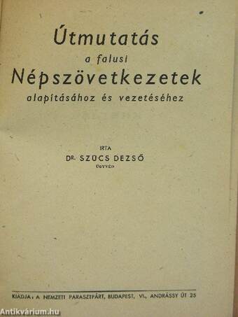 Útmutatás a falusi Népszövetkezetek alapításához és vezetéséhez