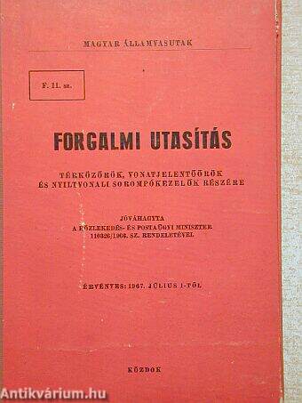 F. 11. sz. Forgalmi utasítás