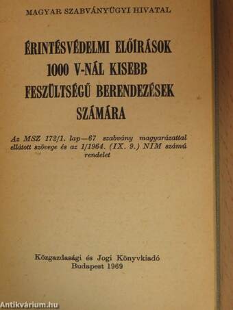 Érintésvédelmi előírások 1000 V-nál kisebb feszültségű berendezések számára