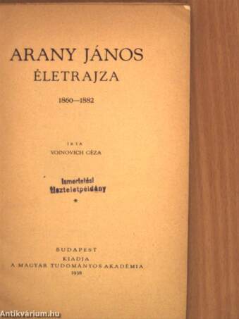 Arany János életrajza III.