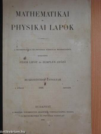 Mathematikai és physikai lapok 1916. január