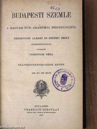 Budapesti Szemle 144. kötet 406-408. szám