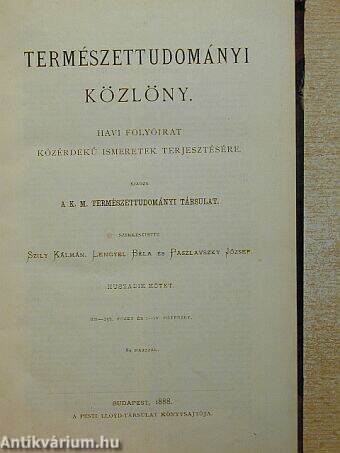 Természettudományi Közlöny 1888. január-december/Pótfüzetek a Természettudományi Közlönyökhöz 1888. január-december