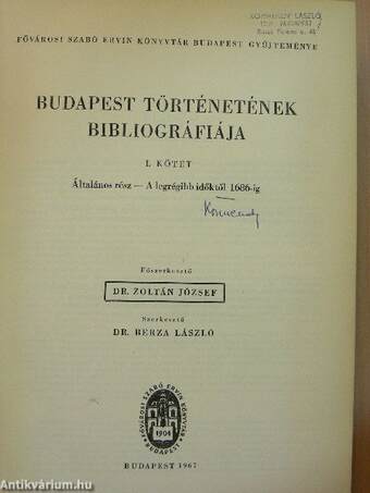 Budapest történetének bibliográfiája I-VII.