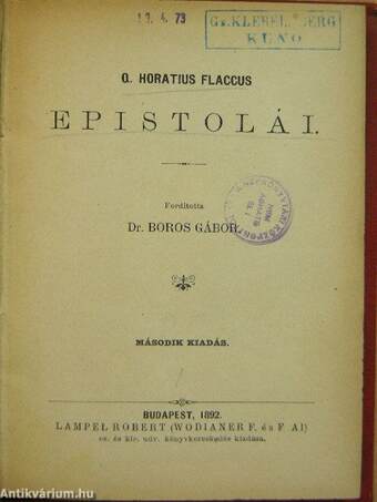 Q. Horatius Flaccus epistolái/Horatius Flaccus satirái