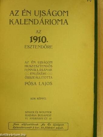 Az Én Ujságom kalendárioma az 1910. esztendőre