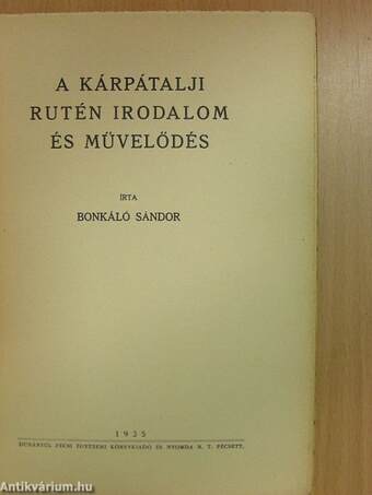 A kárpátalji rutén irodalom és művelődés