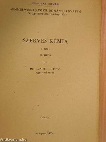 Szerves kémia I/II. (töredék)