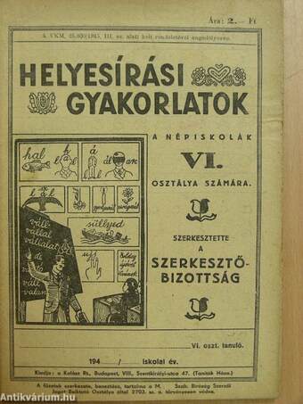 Helyesírási gyakorlatok a népiskolák VI. osztálya számára