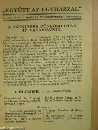 "Együtt az egyházzal" 1932. szeptember 11.