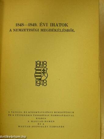 1848-1849. évi iratok a nemzetiségi megbékélésről