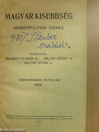 Magyar Kisebbség 1934. (nem teljes évfolyam)