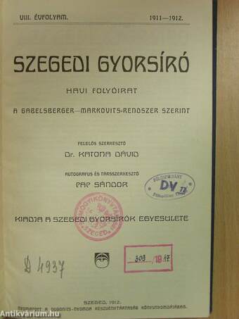 Szegedi Gyorsíró 1911. szeptember-1912. június