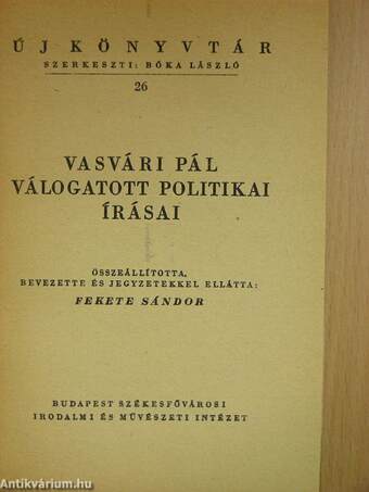 Vasvári Pál válogatott politikai írásai