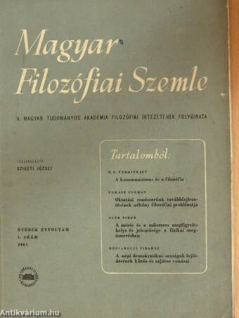 Magyar Filozófiai Szemle 1961/1.