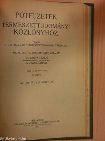 Természettudományi Közlöny 1924. január-december/Pótfüzetek a Természettudományi Közlönyhöz 1924. január-december