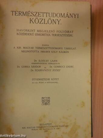 Természettudományi Közlöny 1925. január-december/Pótfüzetek a Természettudományi Közlönyhöz 1925. január-december