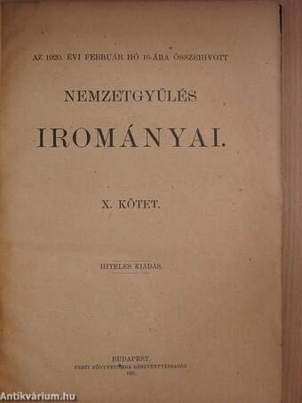 Az 1920. évi február hó 16-ára összehivott nemzetgyűlés irományai X.