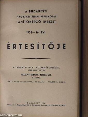 A Budapesti Magy. Kir. Állami Népiskolai Tanítóképző-Intézet 1933-38. évi értesítője