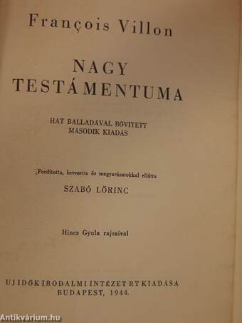 Francois Villon Nagy Testámentuma